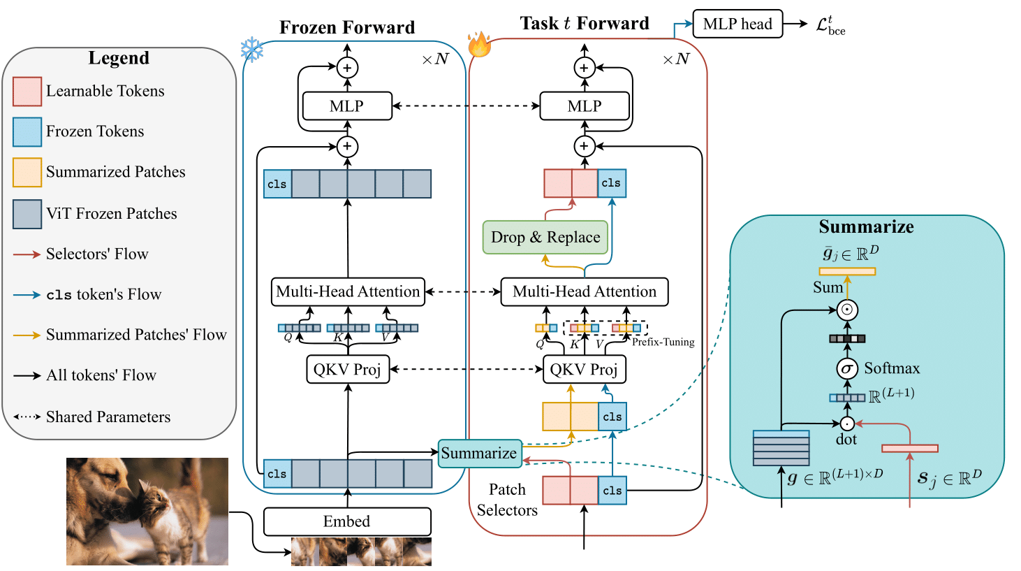 Less is more: Summarizing Patch Tokens for efficient Multi-Label Class-Incremental Learning