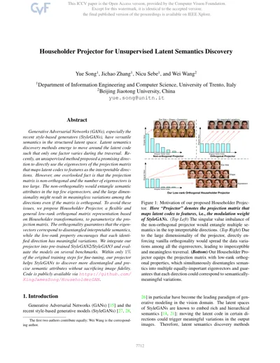 Householder Projector for Unsupervised Latent Semantics Discovery