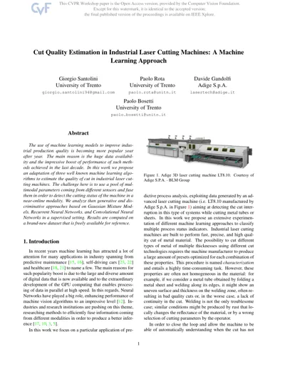 Cut Quality Estimation in Industrial Laser Cutting Machines: A Machine Learning Approach