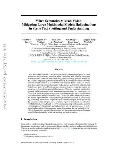 When Semantics Mislead Vision: Mitigating Large Multimodal Models Hallucinations in Scene Text Spotting and Understanding