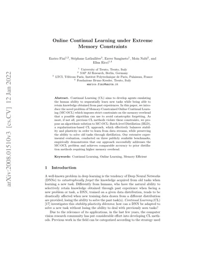 Online Continual Learning under Extreme Memory Constraints