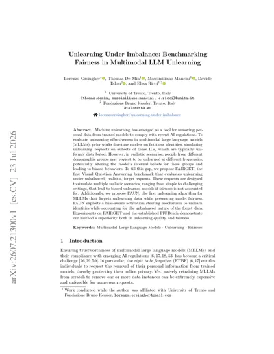 Unlearning Under Imbalance: Benchmarking Fairness in Multimodal LLM Unlearning