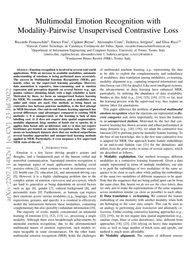Multimodal Emotion Recognition with Modality-Pairwise Unsupervised Contrastive Loss