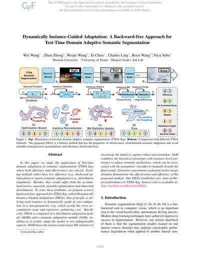 Dynamically Instance-Guided Adaptation: A Backward-Free Approach for Test-Time Domain Adaptive Semantic Segmentation