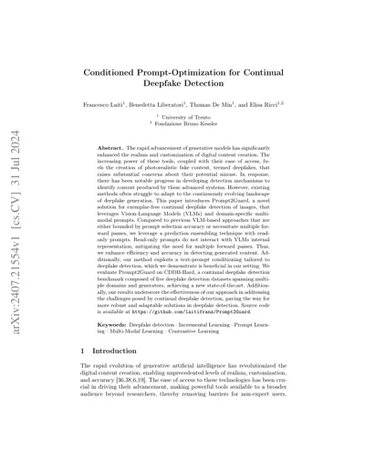 Conditioned Prompt-Optimization for Continual Deepfake Detection