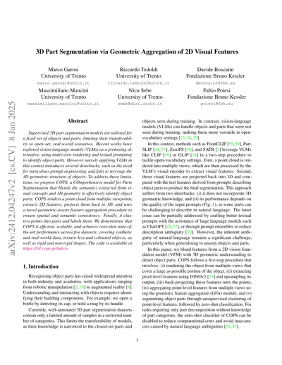 3D Part Segmentation via Geometric Aggregation of 2D Visual Features