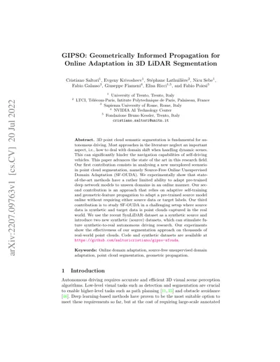 GIPSO: Geometrically Informed Propagation for Online Adaptation in 3D LiDAR Segmentation