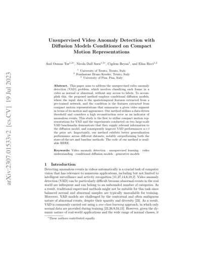 Unsupervised Video Anomaly Detection with Diffusion Models Conditioned on Compact Motion Representations