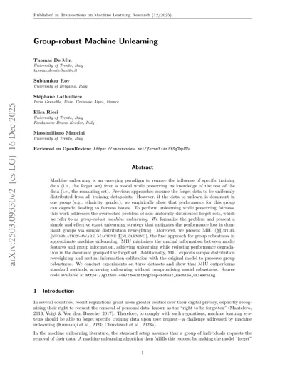 Group-robust Machine Unlearning