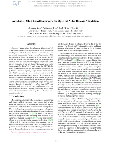 AutoLabel: CLIP-based framework for Open-set Video Domain Adaptation 