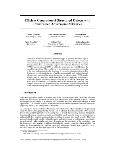 Efficient Generation of Structured Objects with Constrained Adversarial Networks