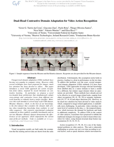 Dual-Head Contrastive Domain Adaptation for Video Action Recognition