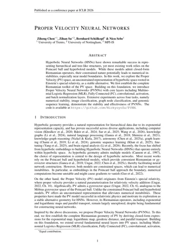 Proper Velocity Neural Networks