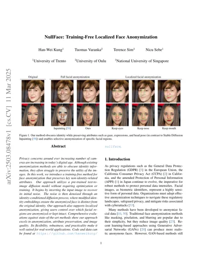 NullFace: Training-Free Localized Face Anonymization
