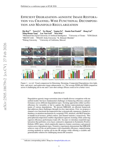 Efficient Degradation-agnostic Image Restoration via Channel-Wise Functional Decomposition and Manifold Regularization