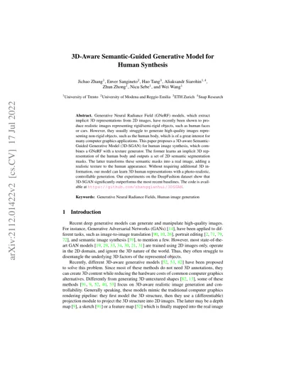 3D-Aware Semantic-Guided Generative Model for Human Synthesis