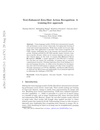Text-Enhanced Zero-Shot Action Recognition: A training-free approach